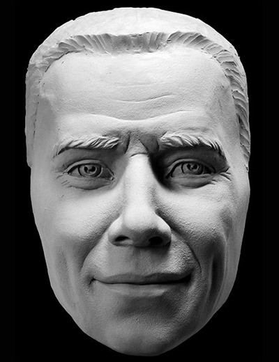 Plaster mask of smile art reference cast by Philippe Faraut