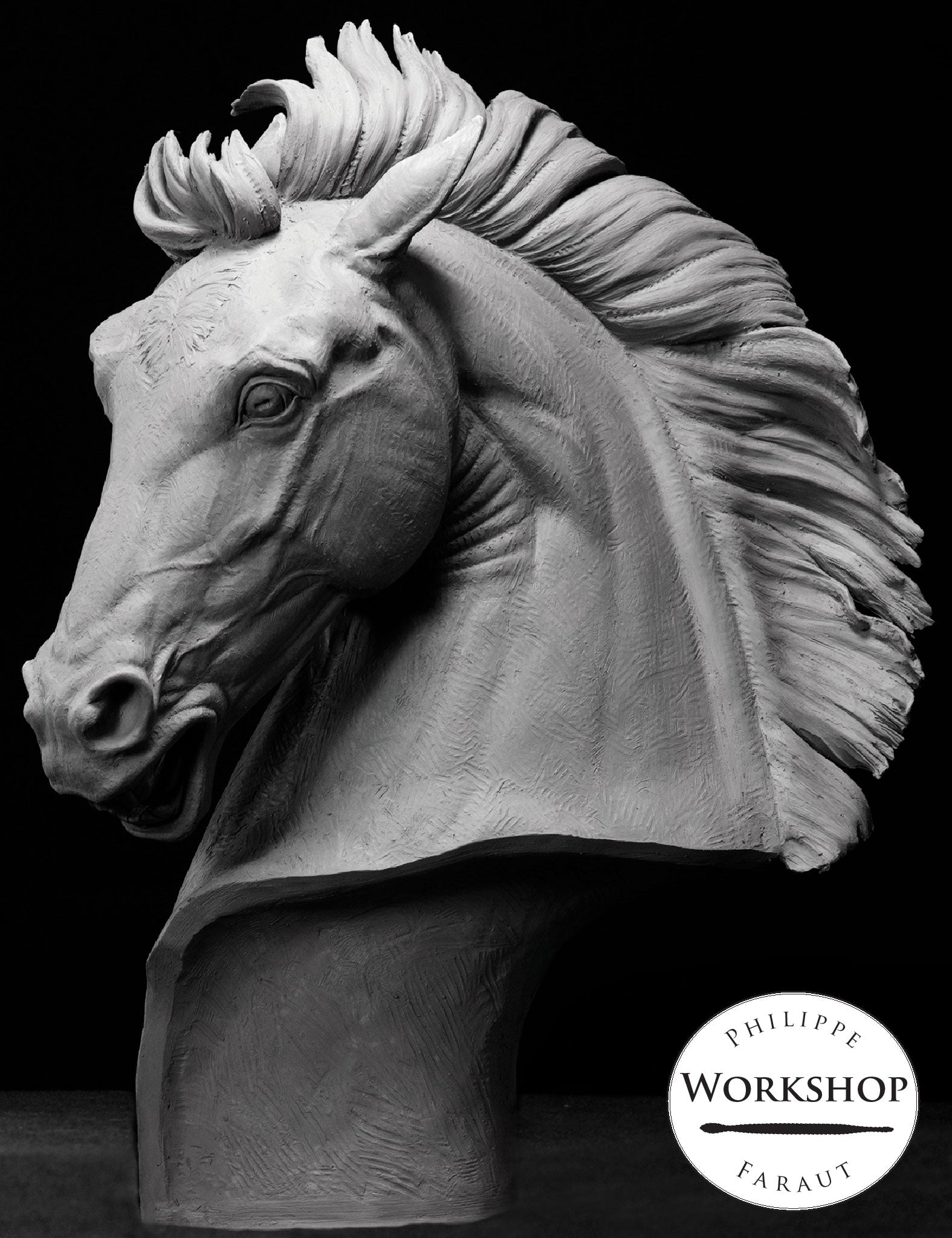 Stallion bust for animal sculpting workshop with Philippe Faraut