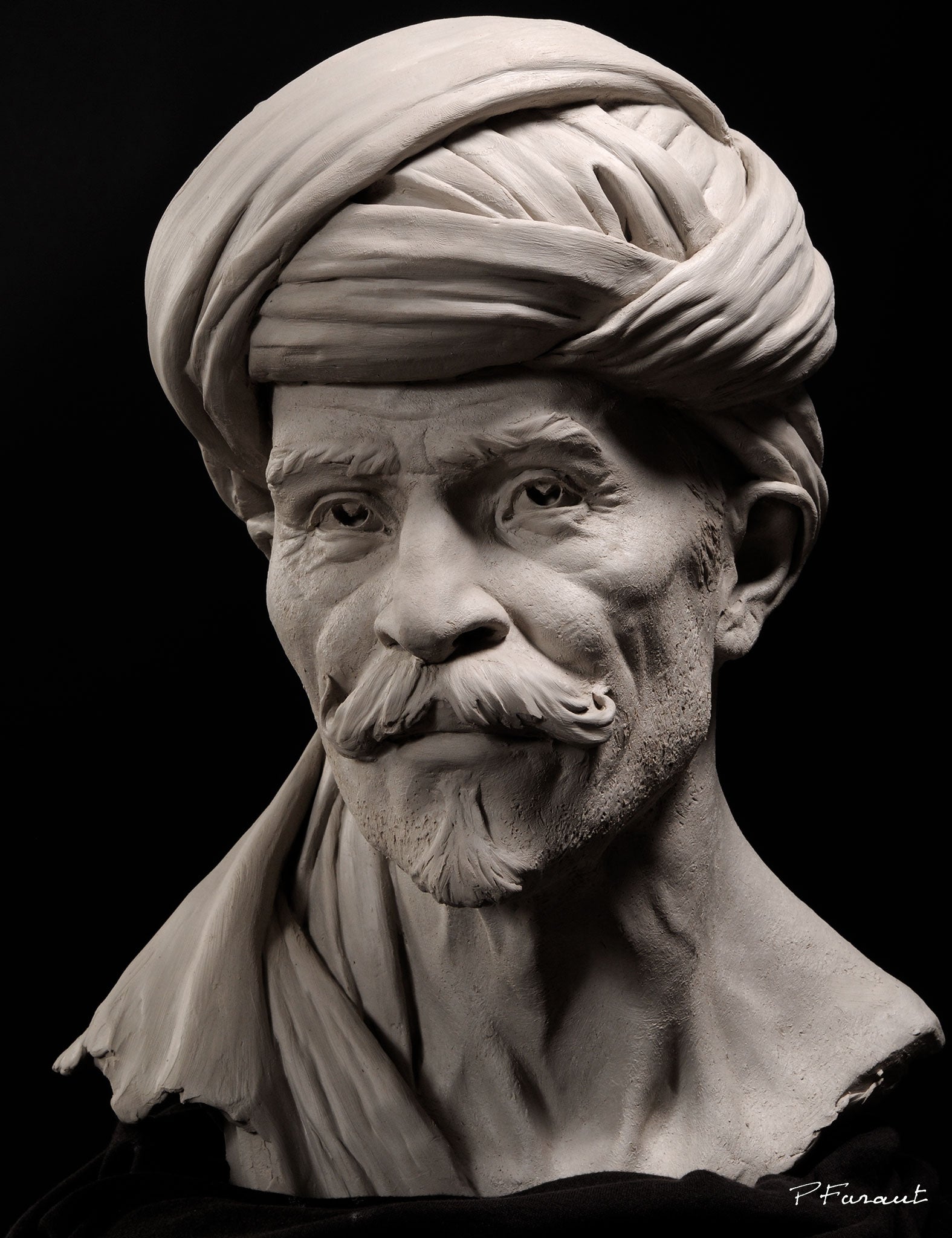 clay portrait of arabian man with turban Bedouin by Philippe Faraut