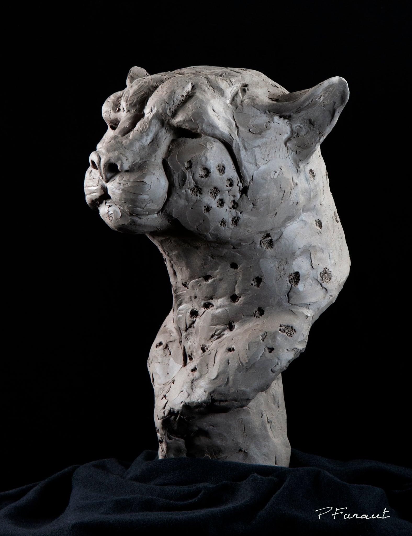 Cheetah clay sculpture by philippe faraut