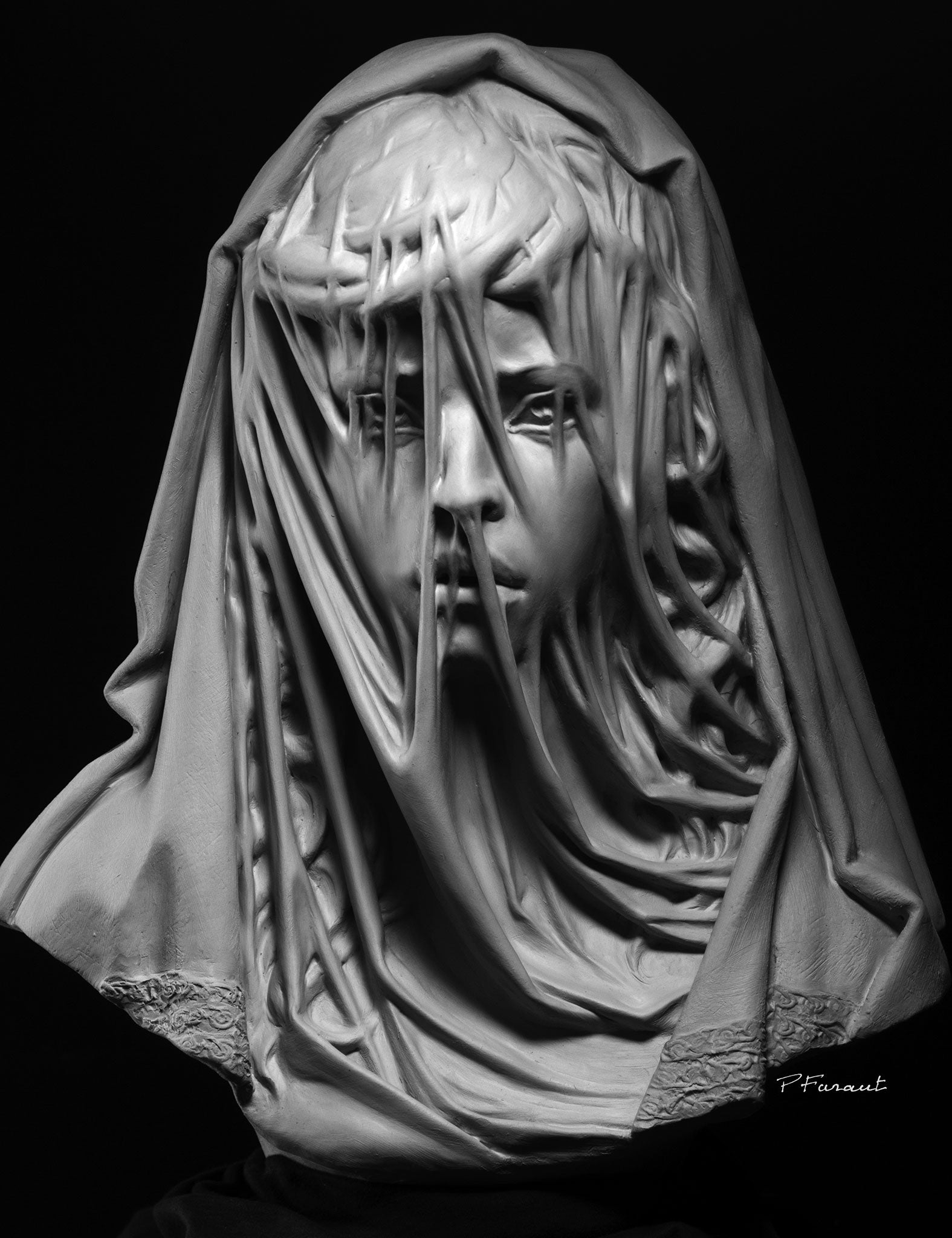 Portrait bust of a child in a shear wedding veil by Philippe Faraut
