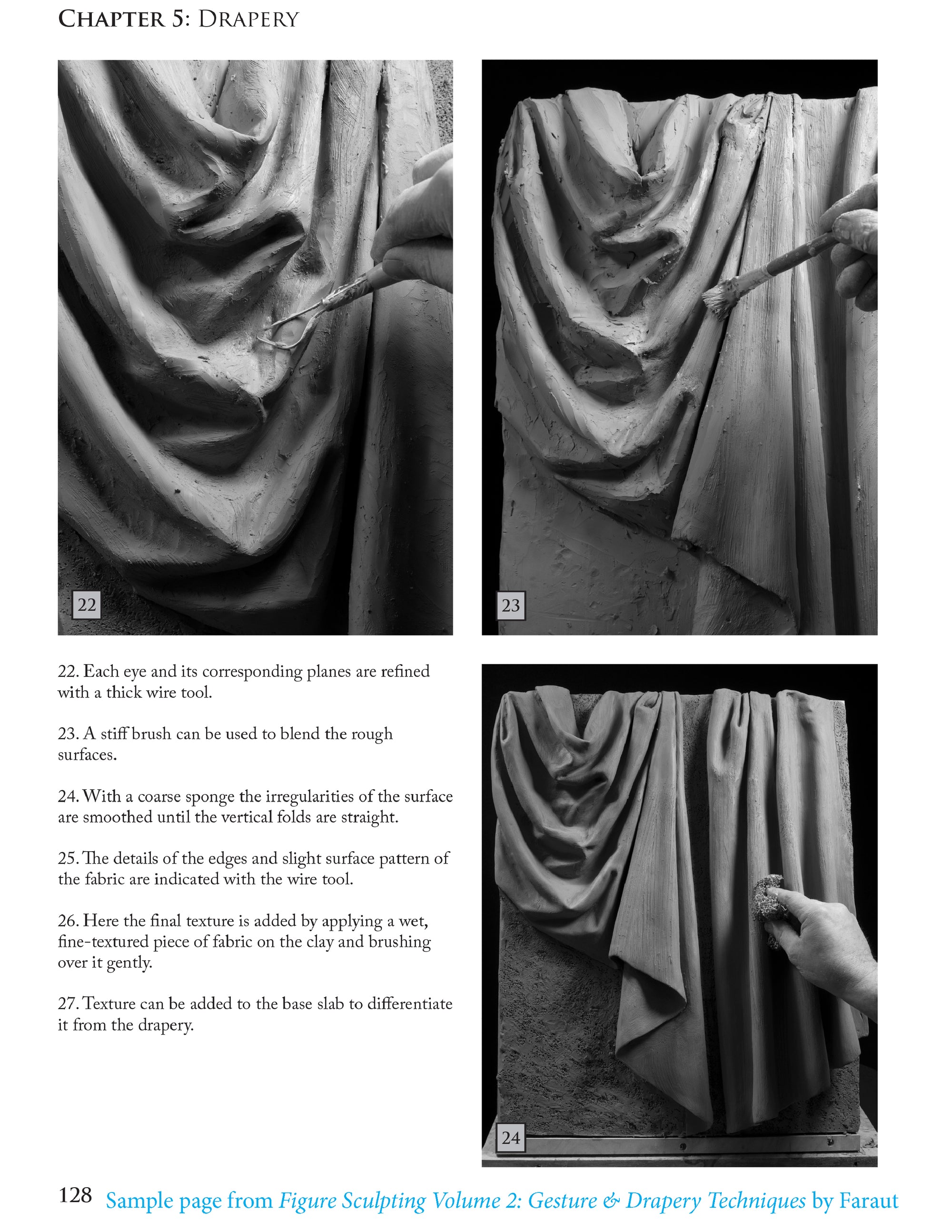  Sample page from book: Figure Sculpting Volume 2 by Faraut showing how to sculpt drapery