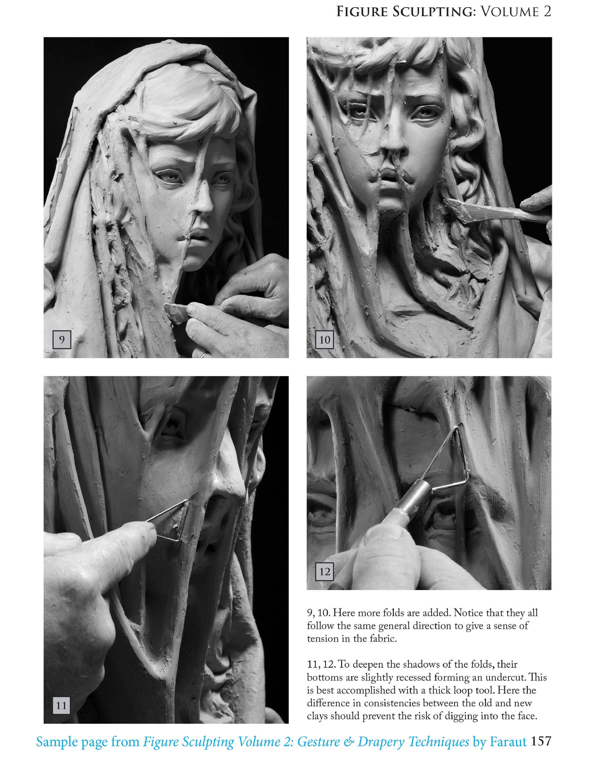  Sample page from book: Figure Sculpting Volume 2 by Faraut showing how to sculpt translucent fabric