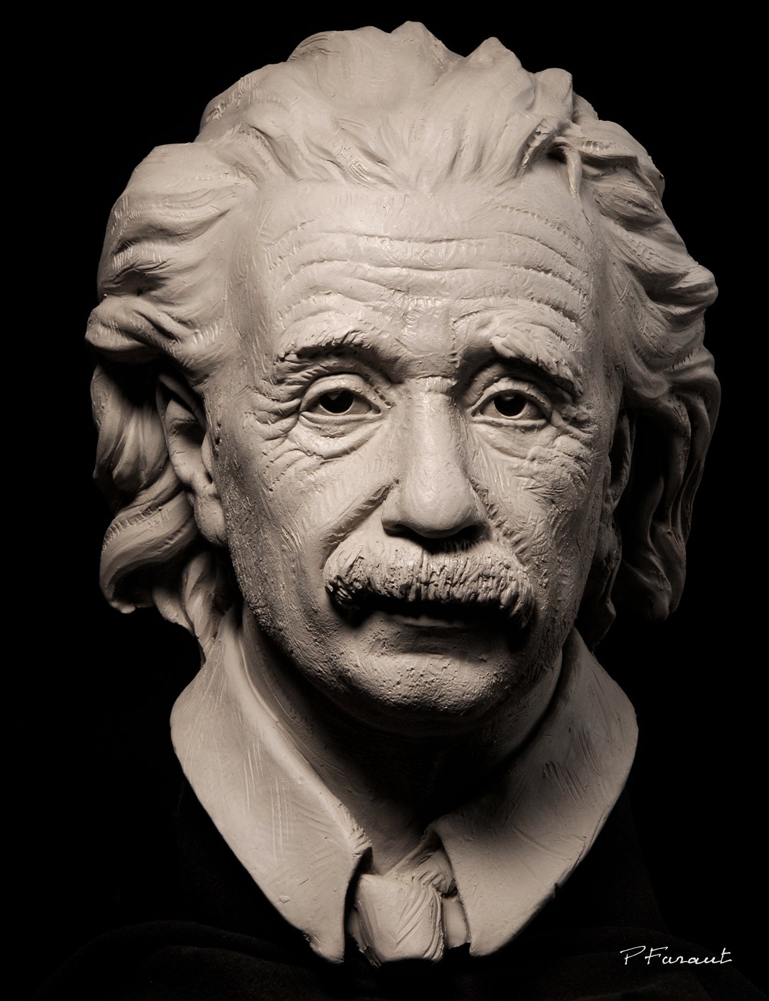 Albert Einstein clay portrait bust by Philippe Faraut