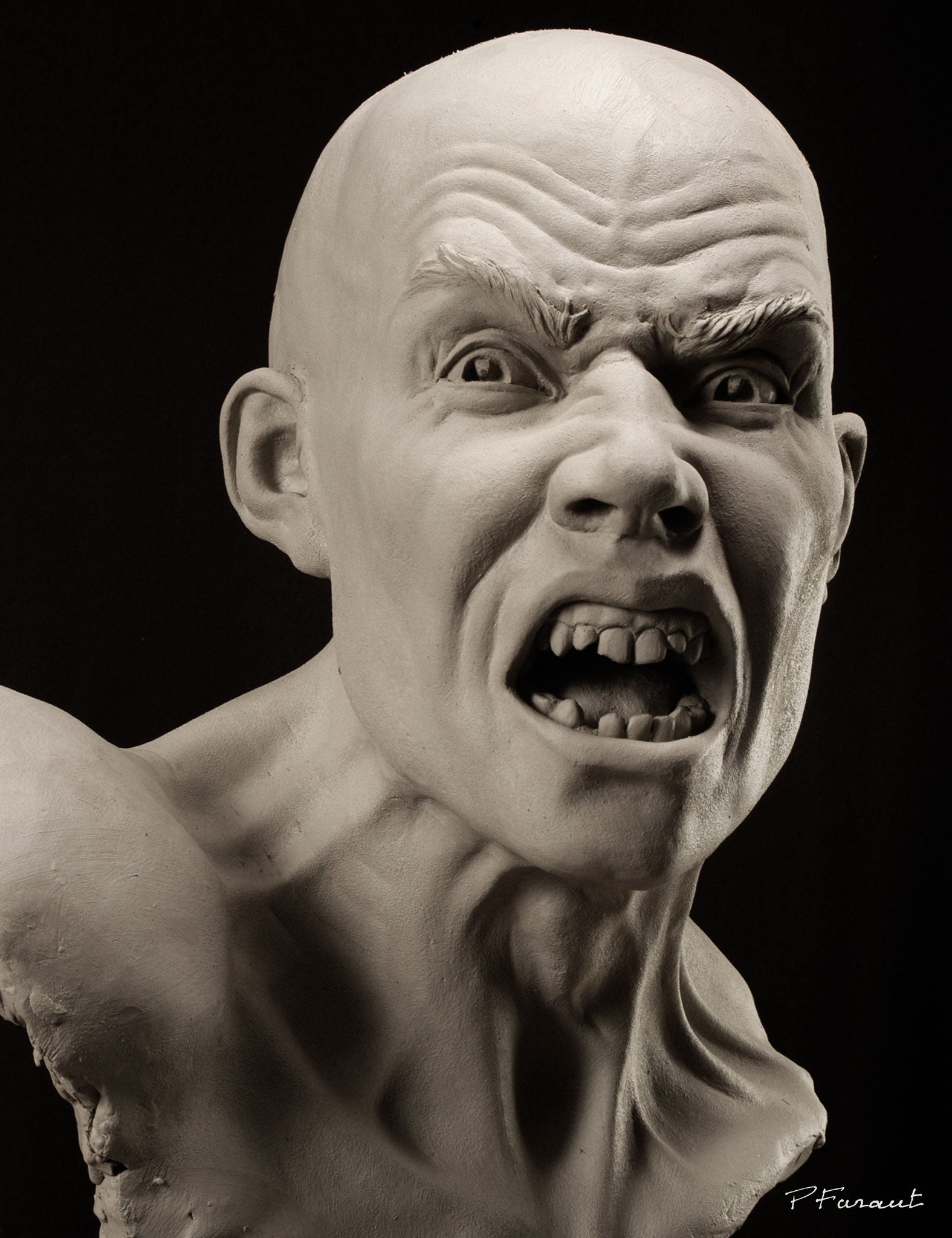 clay portrait screaming man with broken teeth Mutiny by Philippe Faraut