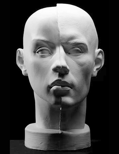 Female/male head plaster art reference cast by Philippe Faraut