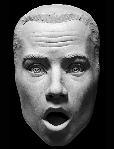Plaster mask of surprise art reference cast by Philippe Faraut