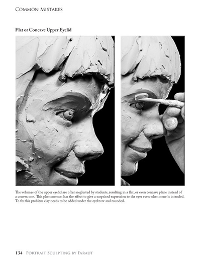 Sample page from Portrait Sculpting book by Philippe Faraut showing common mistakes