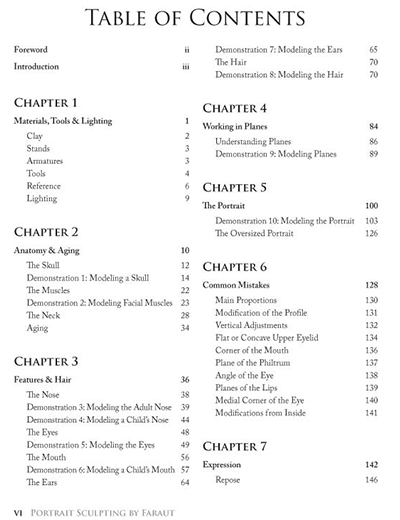 Table of contents 1 from Portrait Sculpting by Philippe Faraut
